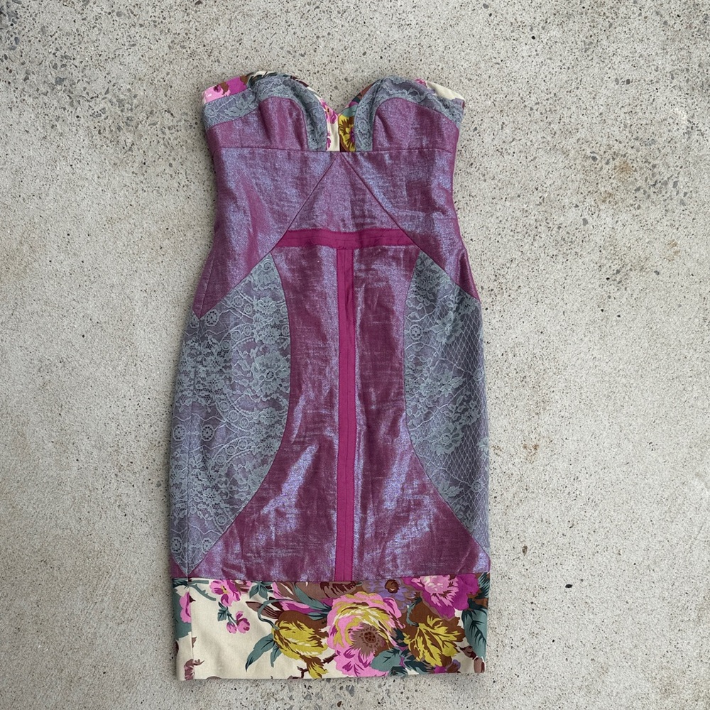 Nicole Miller Patchwork Paisley/Lace Print Strapless Mini Dress Size 4 - Picture 3 of 14